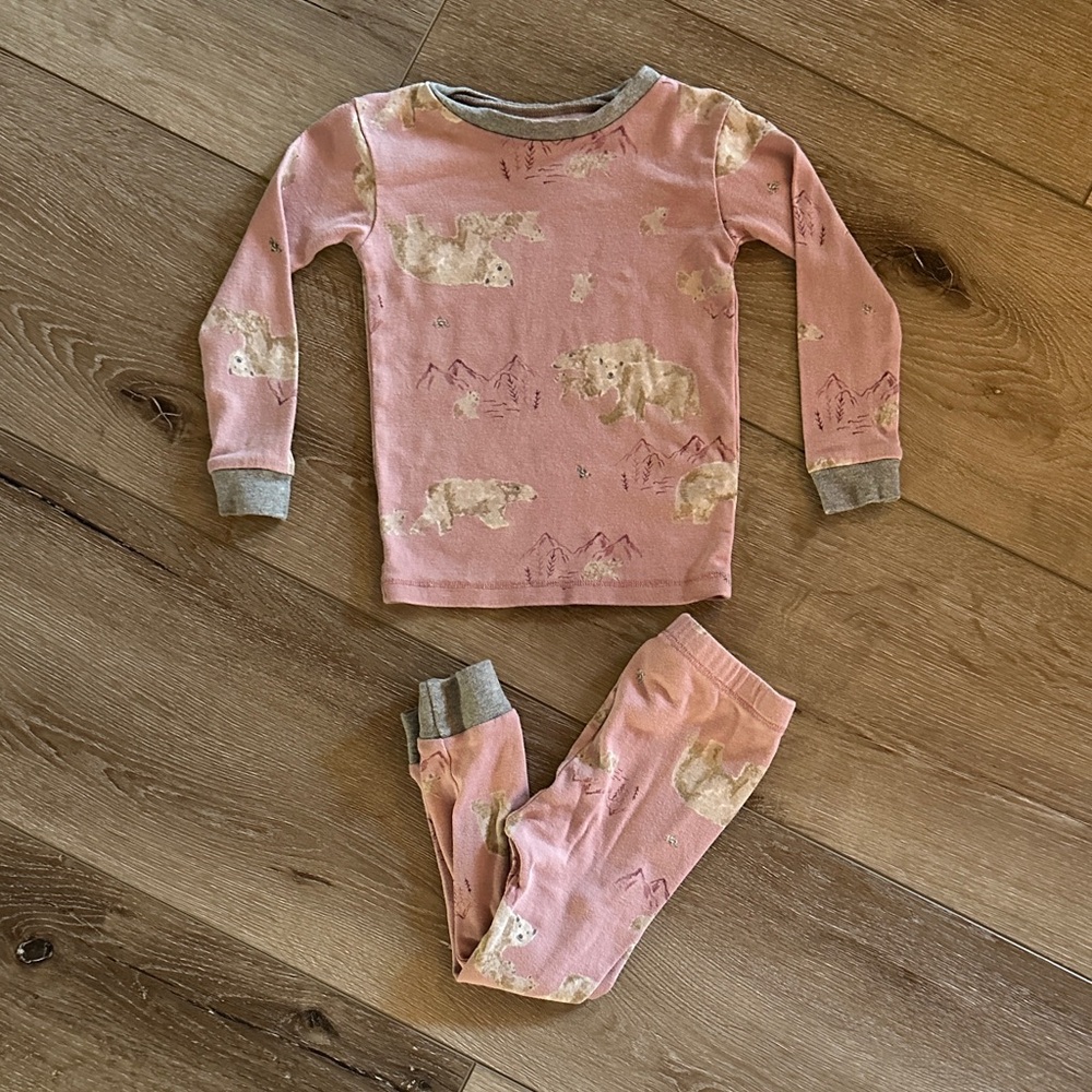 Burt’s Bee’s Baby Pink Bear Print Toddler Pajama Set - Size 2T Christmas Print